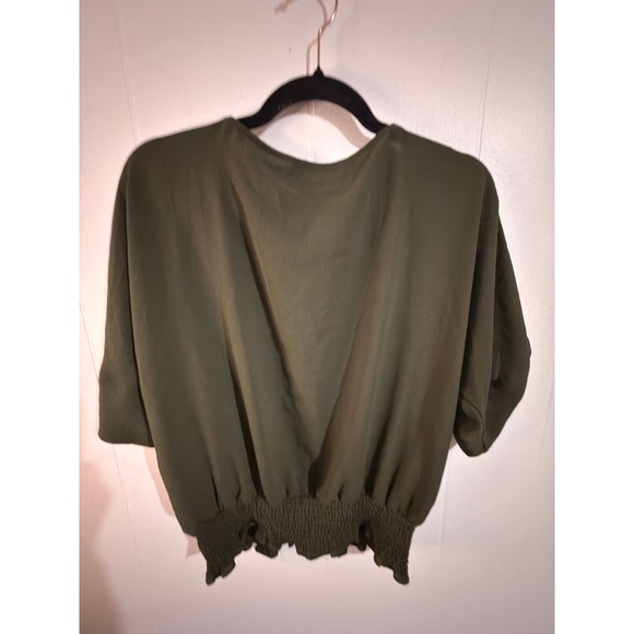 MICHAEL KORS Women Olive Green Dolman Sleeve Smocked Hem Top Size L - Picture 2 of 5